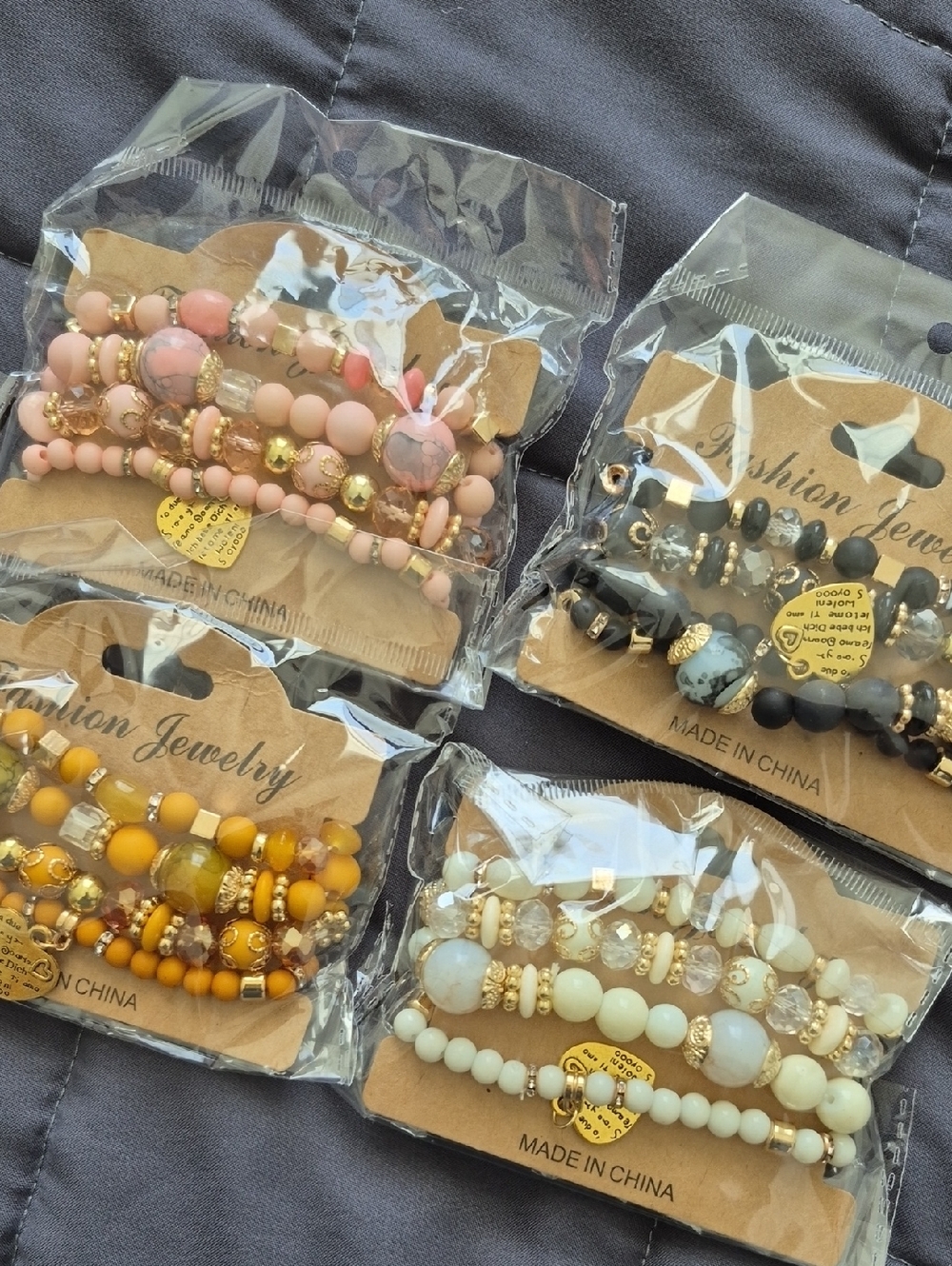 Fashion Jewelry Yellow (Gold), Pink, White & Black Bohemian Beaded Bracelet Sets
